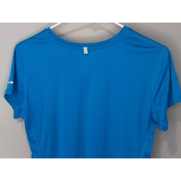 Nike Running Dri-Fit Womens Aqua Blue Cap Short Sleeve Logo Activewear Size Med - Picture 9 of 11